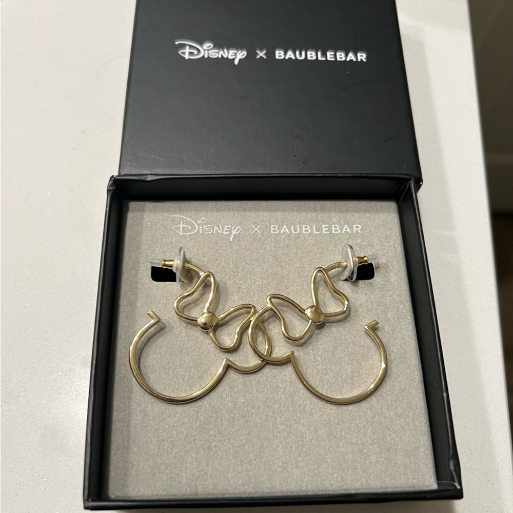 NWT Disney Bauble Bar Minnie Mouse Gold Earrings.